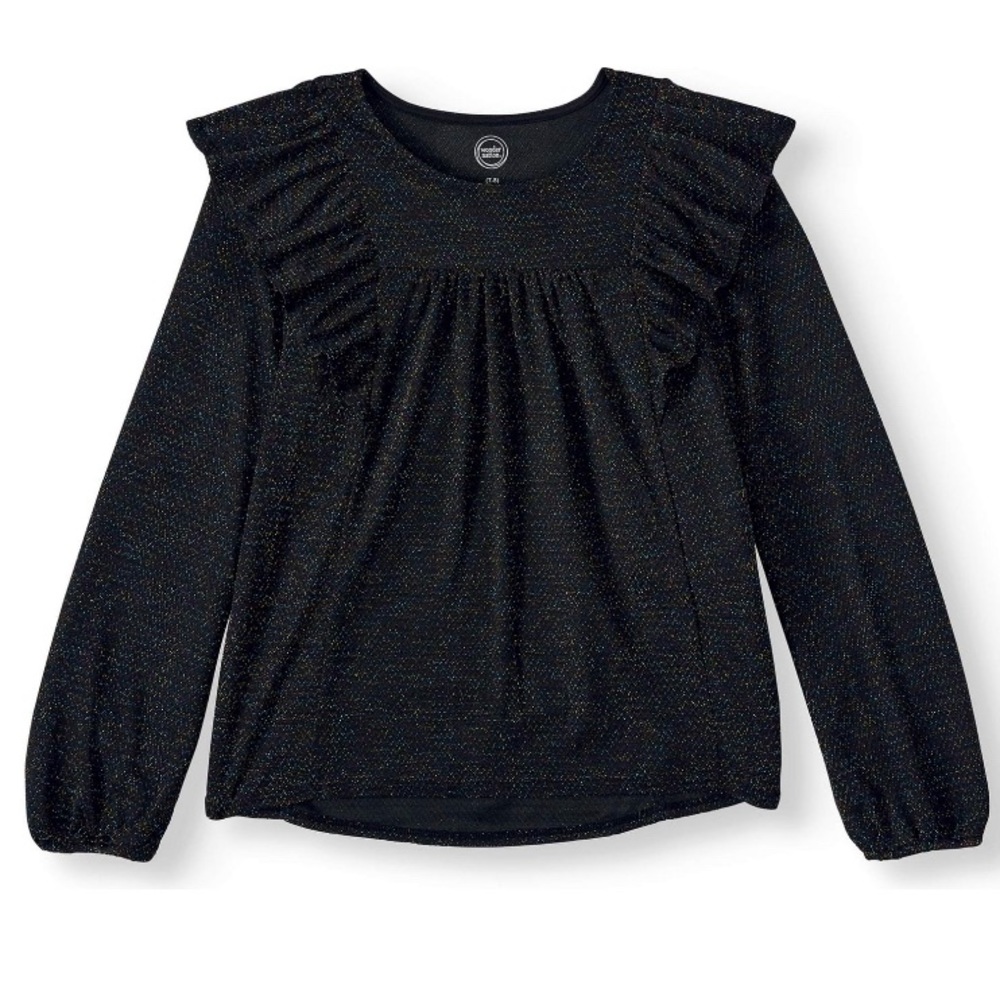 NWT Wonder Nation Metallic Ruffle Shoulder Long Sleeve Shirt